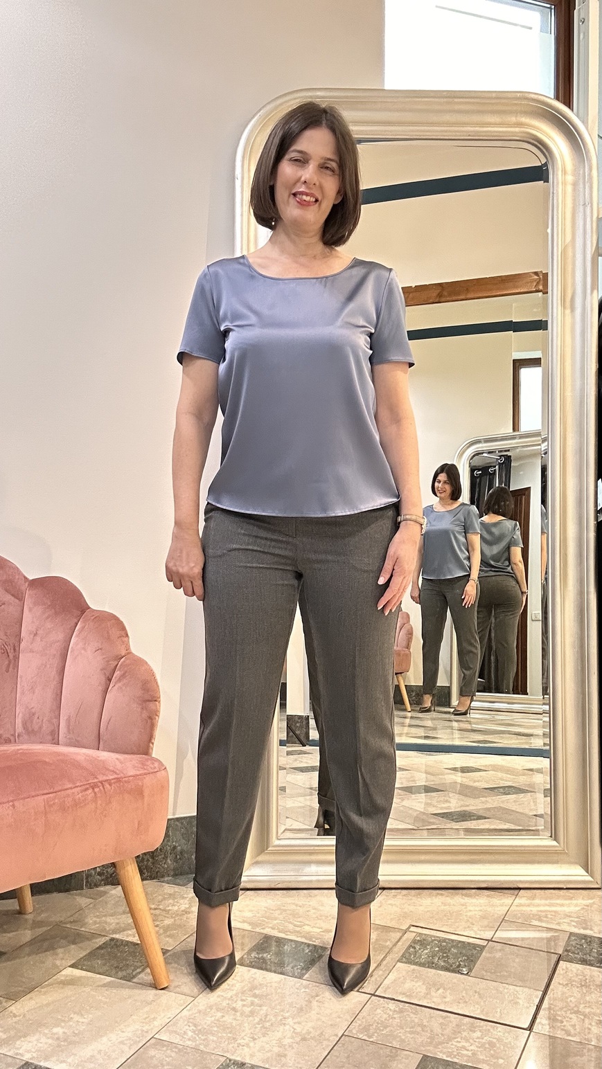 Blusa Ludovica in seta azzurro